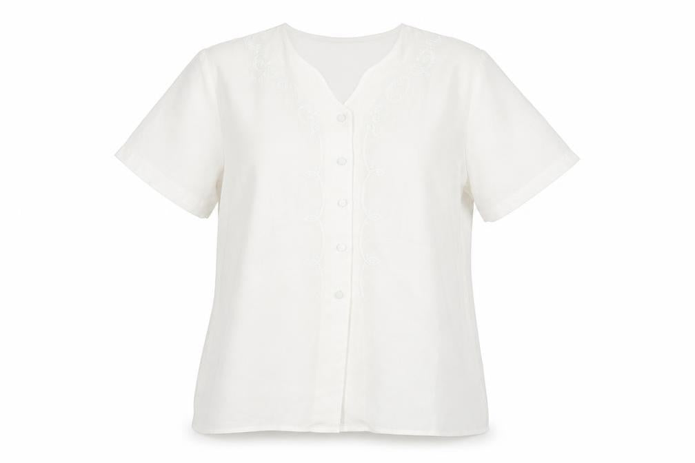 Design Essentials Womens White Geometric Polyester Basic Button-Up Size 16 V-Neck