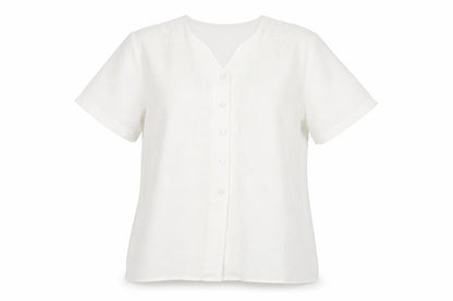 Design Essentials Womens White Geometric Polyester Basic Button-Up Size 16 V-Neck