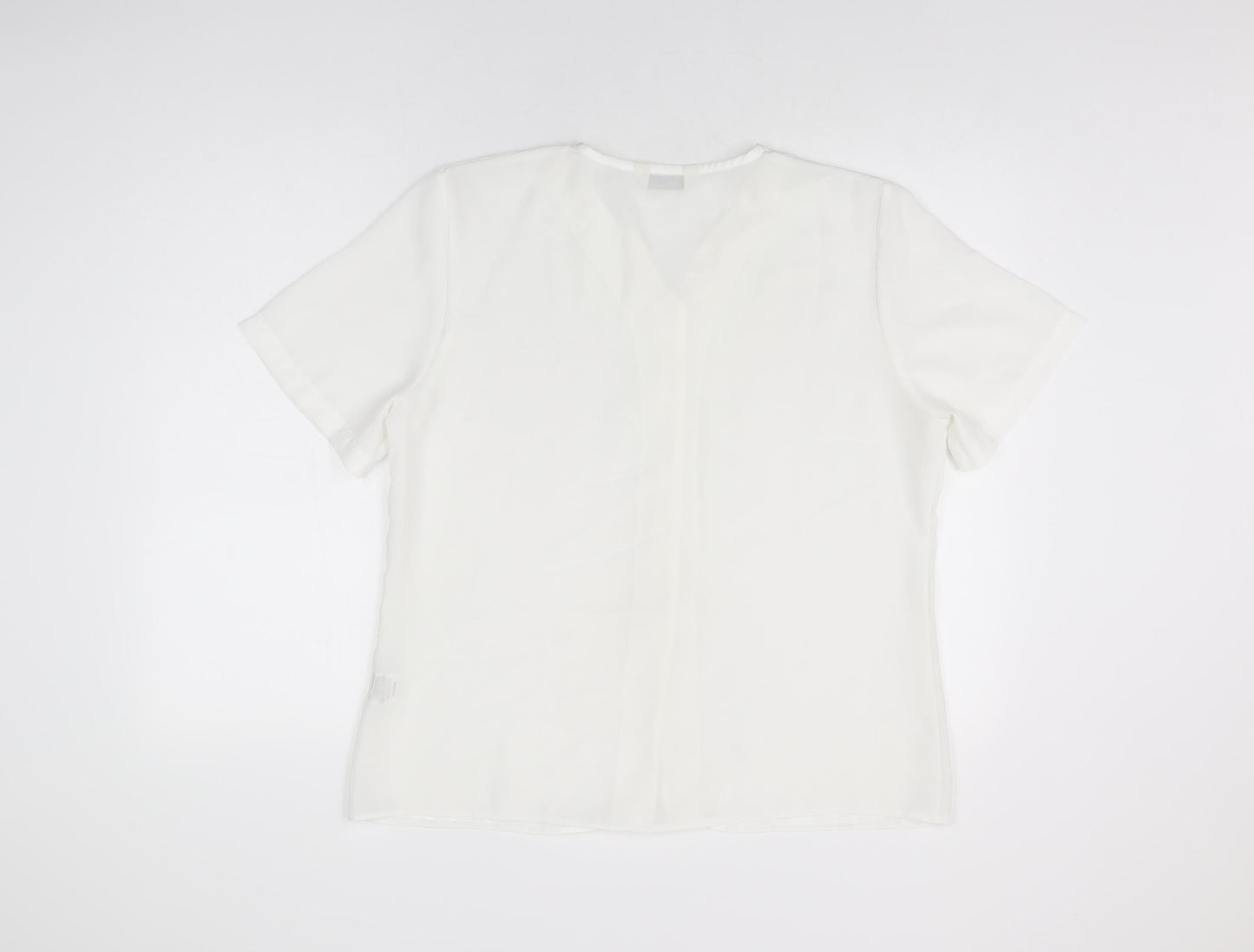 Design Essentials Womens White Geometric Polyester Basic Button-Up Size 16 V-Neck