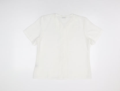 Design Essentials Womens White Geometric Polyester Basic Button-Up Size 16 V-Neck