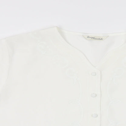 Design Essentials Womens White Geometric Polyester Basic Button-Up Size 16 V-Neck