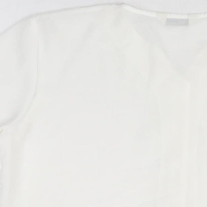 Design Essentials Womens White Geometric Polyester Basic Button-Up Size 16 V-Neck