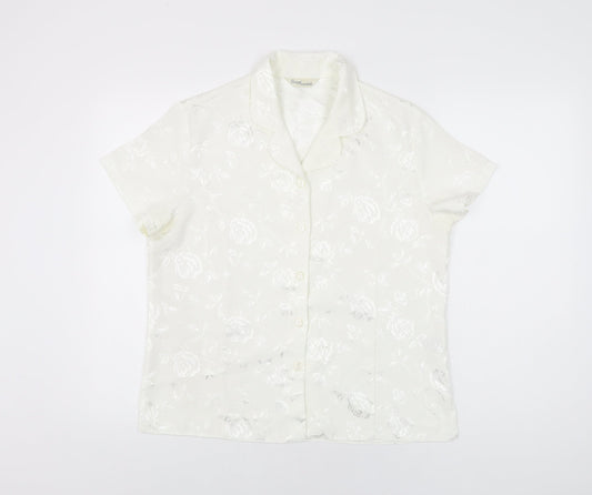 Design Essentials Womens White Floral Polyester Basic Button-Up Size 14 Collared