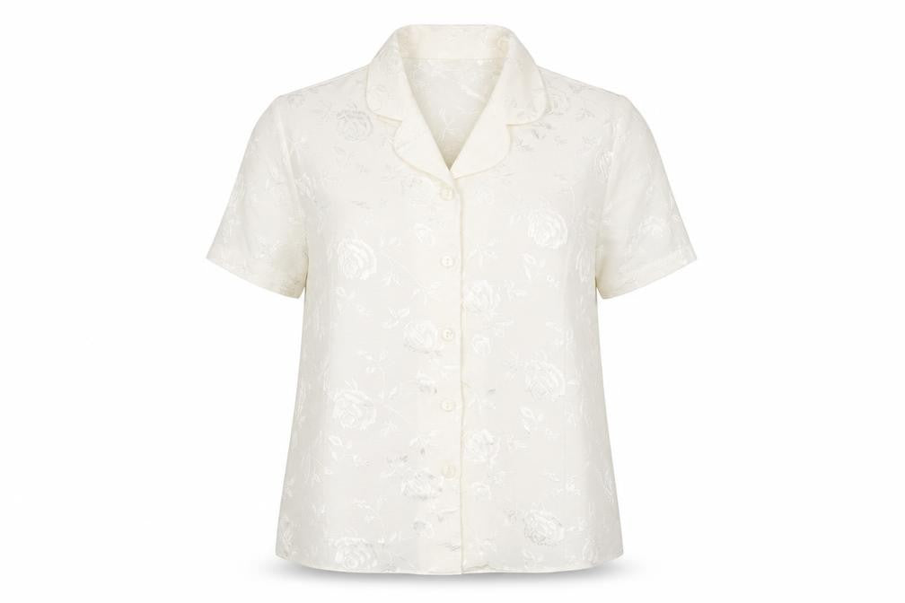 Design Essentials Womens White Floral Polyester Basic Button-Up Size 14 Collared