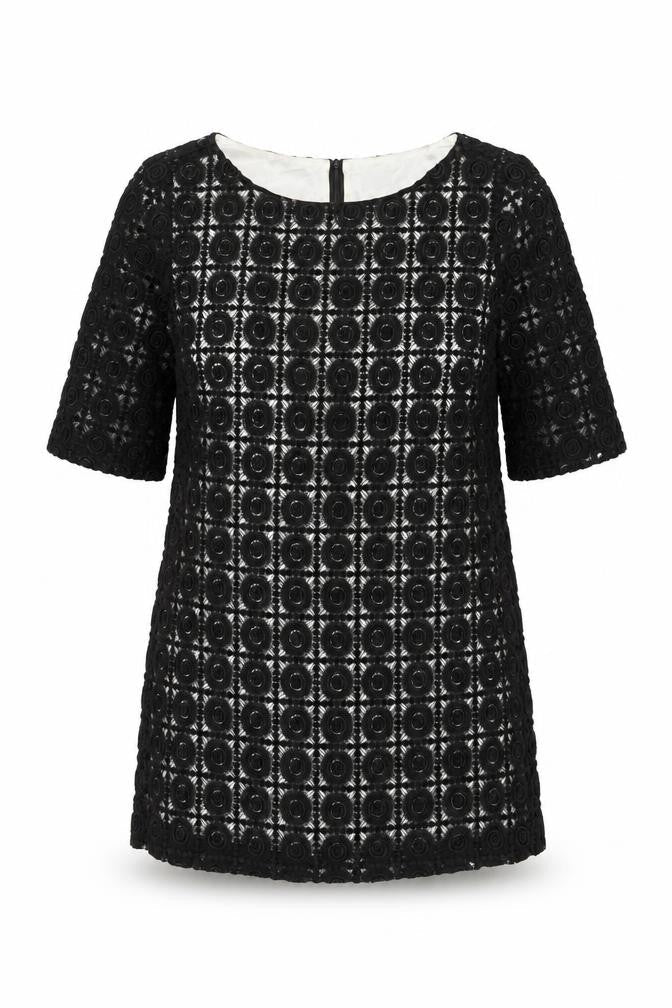 Oasis Womens Black Geometric Viscose Shift Size 16 Round Neck Zip