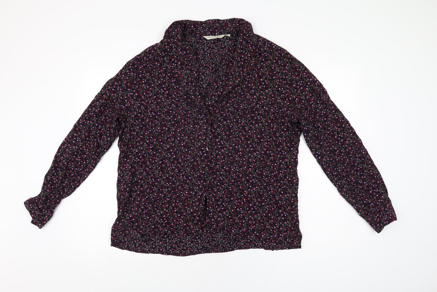 Holmewood Womens Blue Floral Viscose Basic Button-Up Size 16 Collared