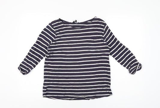 New Look Womens Blue Striped Polyester Basic T-Shirt Size 10 Round Neck