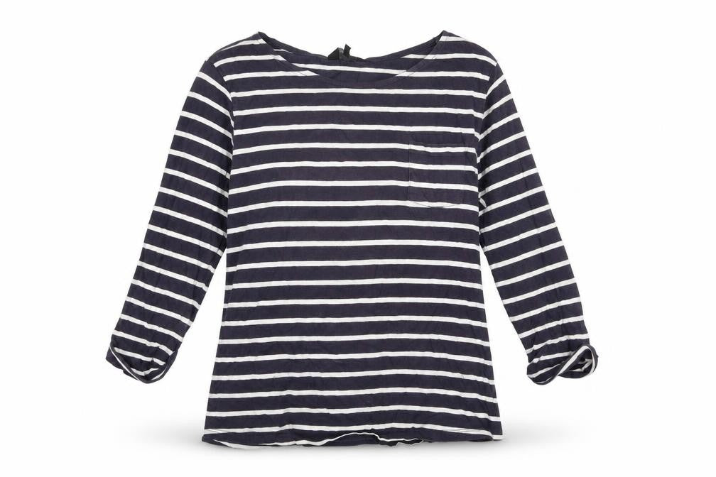 New Look Womens Blue Striped Polyester Basic T-Shirt Size 10 Round Neck