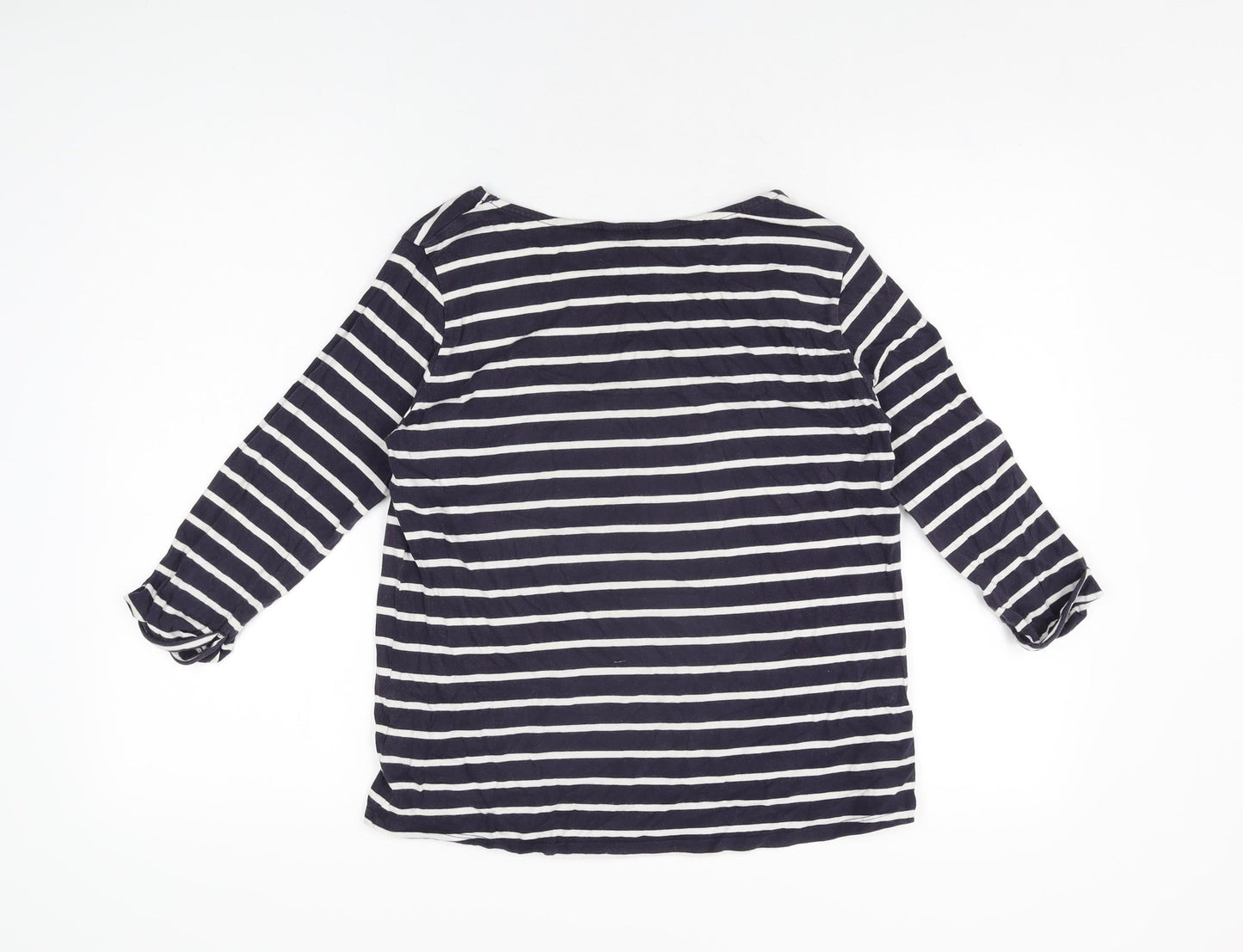 New Look Womens Blue Striped Polyester Basic T-Shirt Size 10 Round Neck