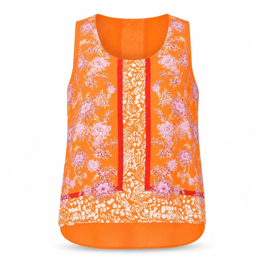 Rose & Olive Womens Orange Floral Polyester Basic T-Shirt Size L Scoop Neck