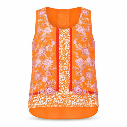 Rose & Olive Womens Orange Floral Polyester Basic T-Shirt Size L Scoop Neck