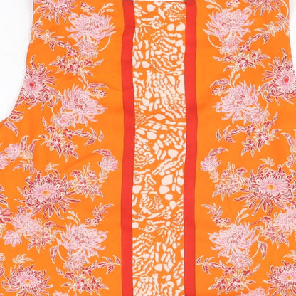 Rose & Olive Womens Orange Floral Polyester Basic T-Shirt Size L Scoop Neck