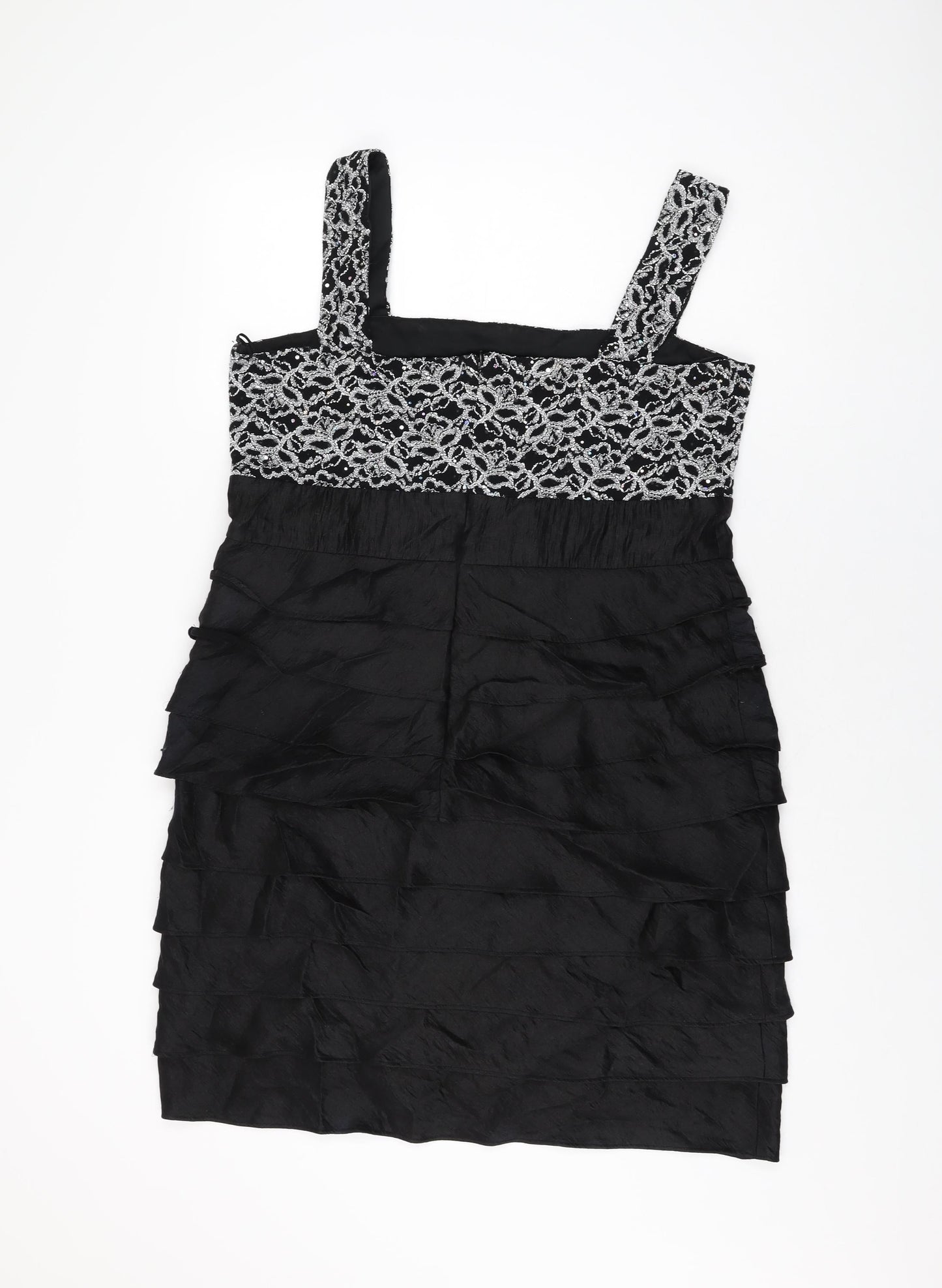 R&M Richards Womens Black Geometric Polyester Mini Size 18 Square Neck Zip