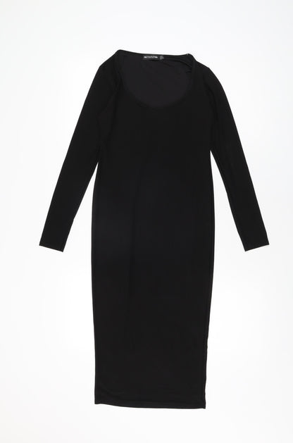 PRETTYLITTLETHING Womens Black Polyester Bodycon Size 10 Scoop Neck Pullover