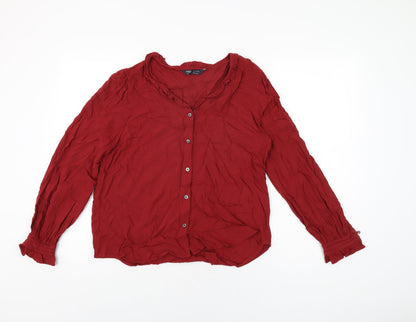 Marks & Spencer Womens Red Viscose Basic Button-Up Size 10 V-Neck