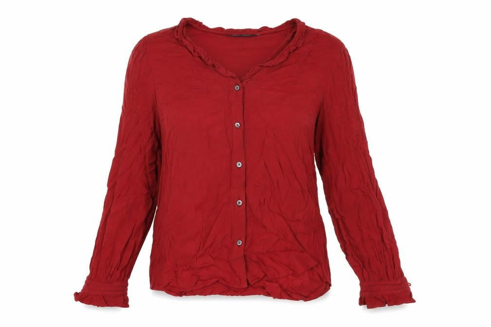 Marks & Spencer Womens Red Viscose Basic Button-Up Size 10 V-Neck