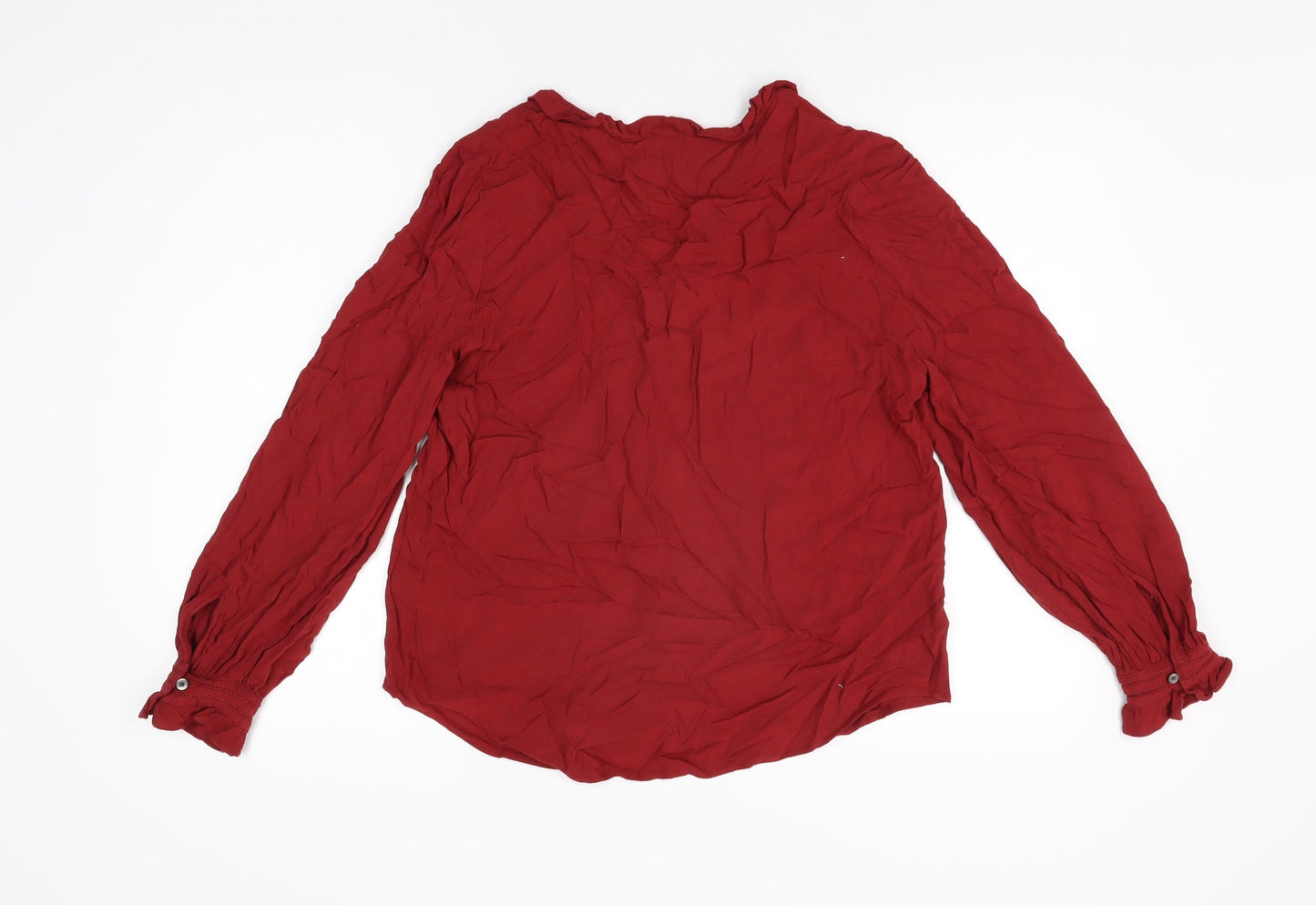 Marks and Spencer Womens Red Viscose Basic Button-Up Size 10 V-Neck