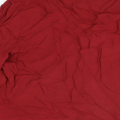 Marks & Spencer Womens Red Viscose Basic Button-Up Size 10 V-Neck