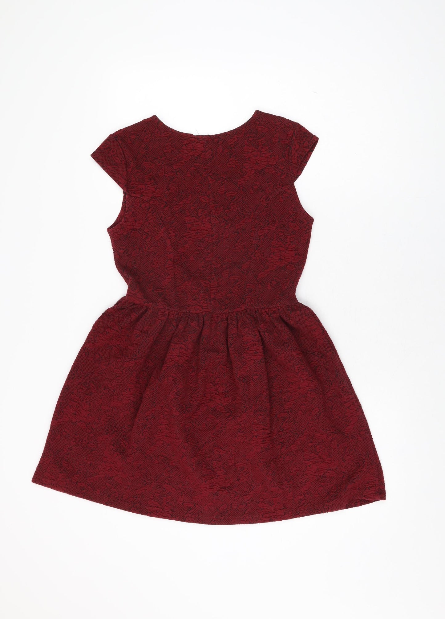 Topshop Womens Red Floral Polyester Skater Dress Size 8 Round Neck Pullover