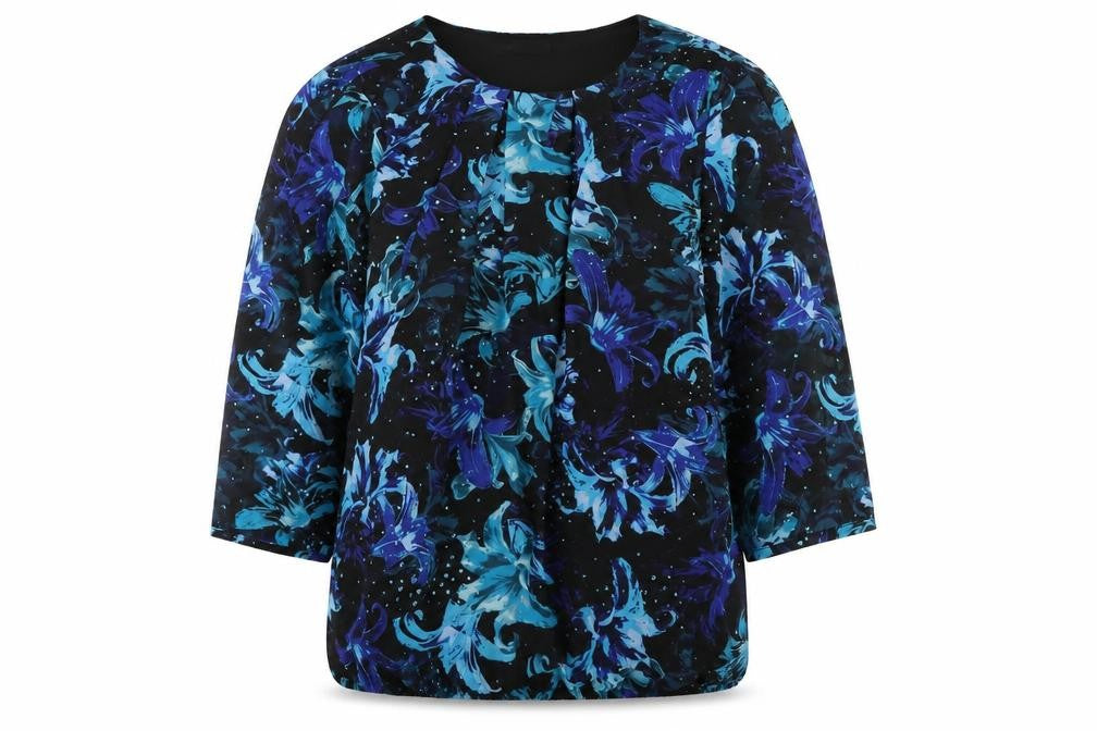 Bonmarché Womens Black Floral Polyester Basic Blouse Size 16 Round Neck