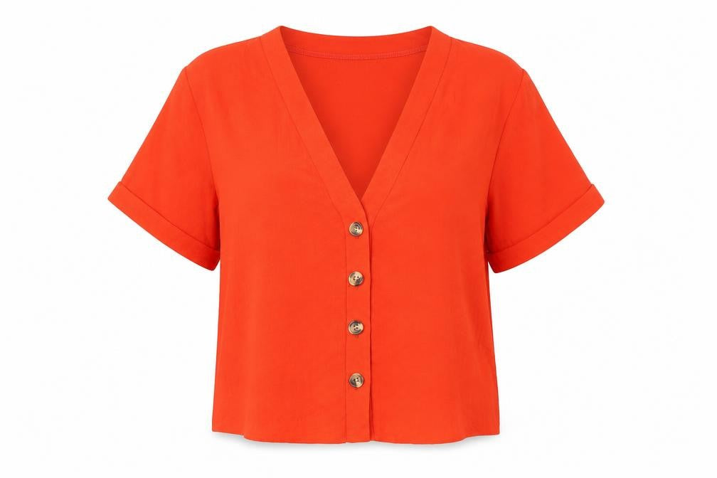 New Look Womens Red Polyester Basic Button-Up Size 10 V-Neck