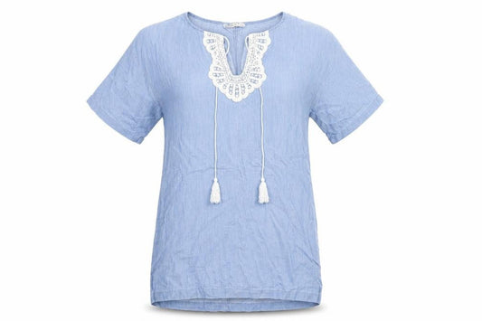 Zara Womens Blue Cotton Shift Size S V-Neck Pullover