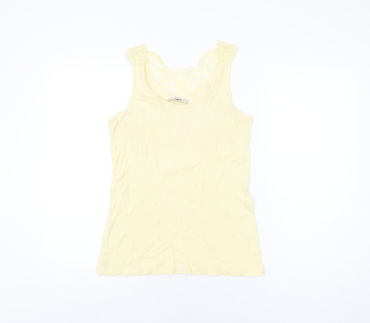 Oasis Womens Yellow Cotton Basic Tank Size M Scoop Neck