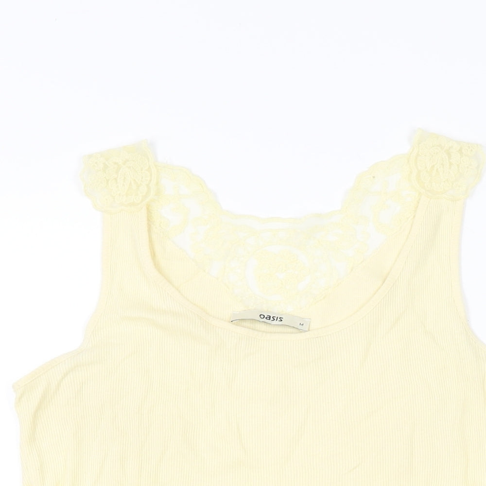 Oasis Womens Yellow Cotton Basic Tank Size M Scoop Neck