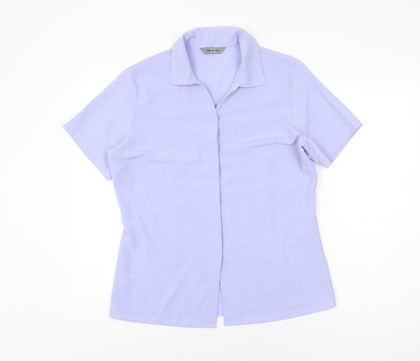 AMARANTO Womens Purple Polyester Basic Button-Up Size 14 Collared
