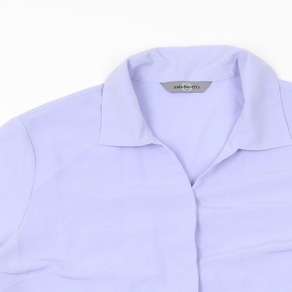 AMARANTO Womens Purple Polyester Basic Button-Up Size 14 Collared