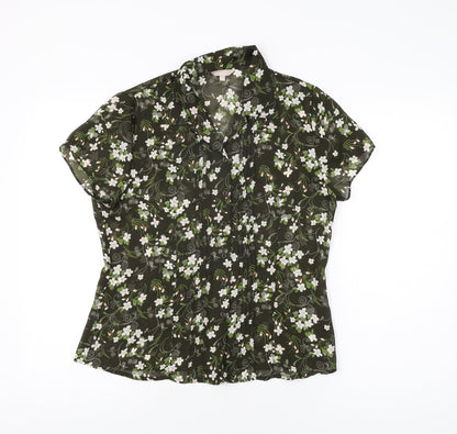 Additional front view of Soon women’s green floral polyester basic button-up, size UK 12, collared