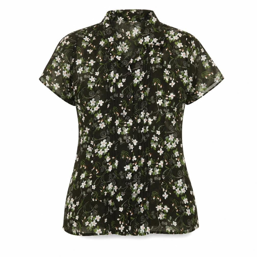 Soon Womens Green Floral Polyester Basic Button-Up Size 12 Collared