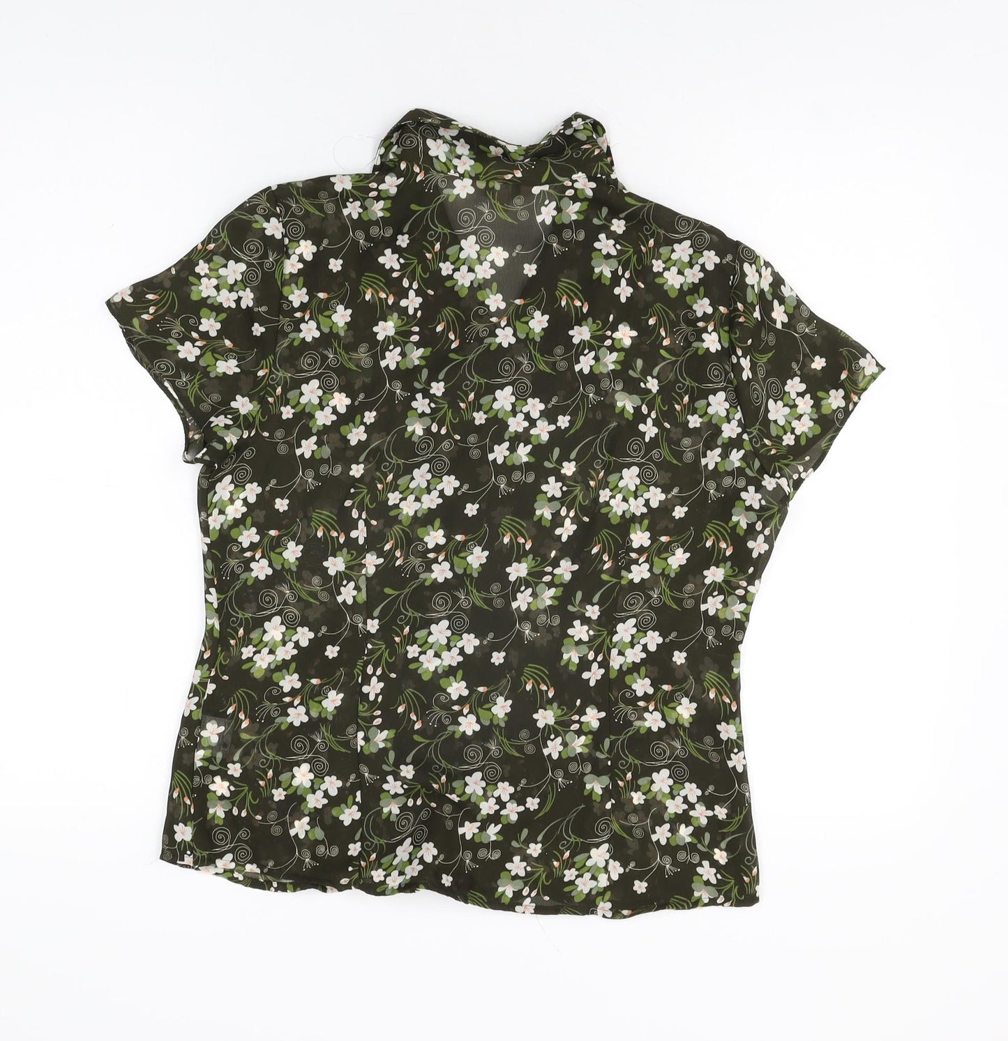 Soon Womens Green Floral Polyester Basic Button-Up Size 12 Collared