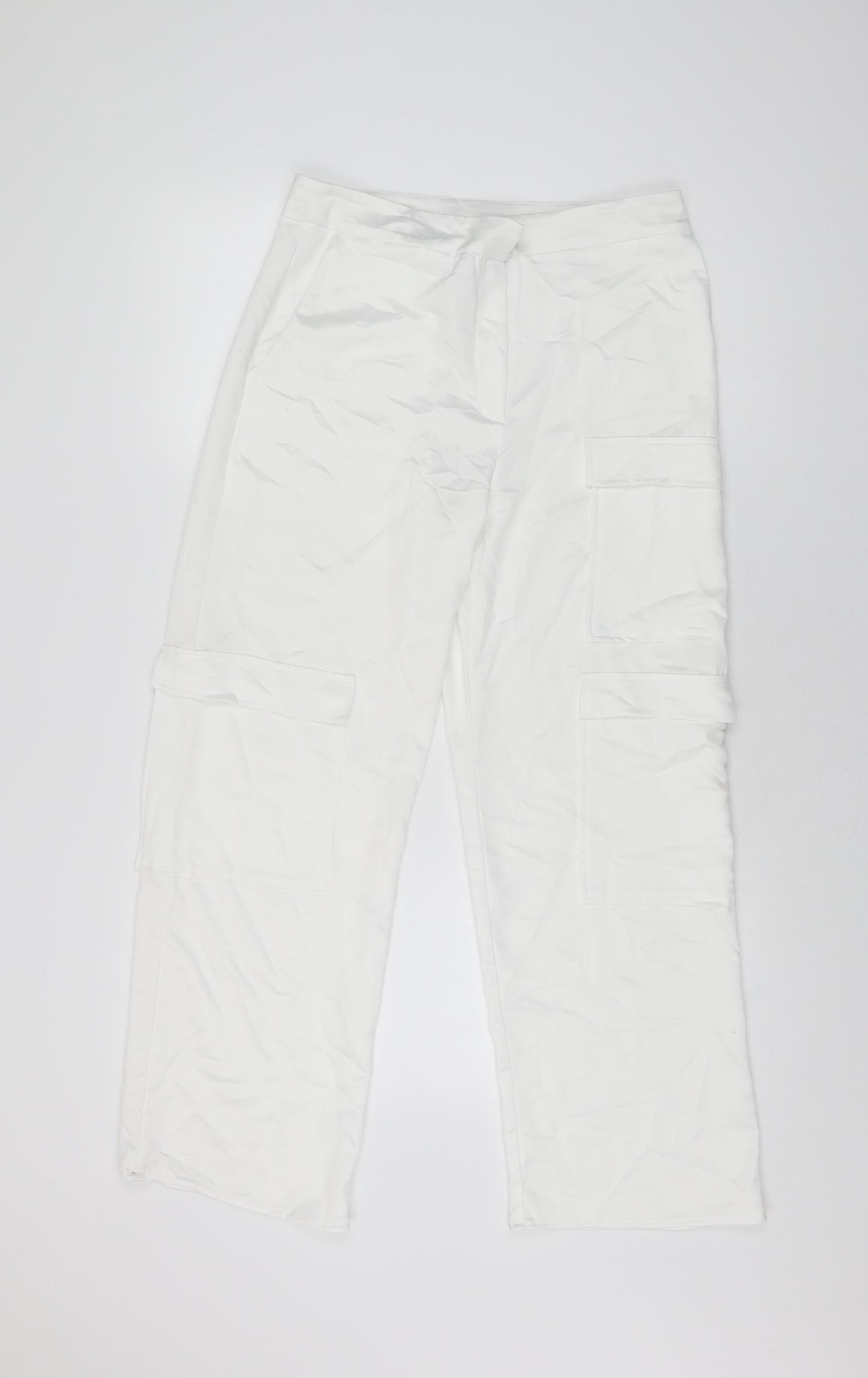 COLLUSION Womens White Polyester Cargo Trousers Size 6 L27 in Regular Zip