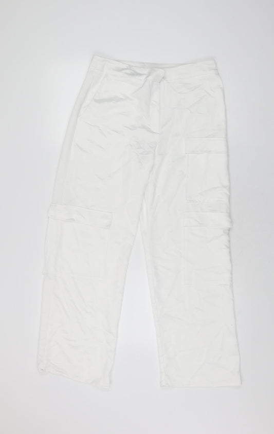COLLUSION Womens White Polyester Cargo Trousers Size 6 L27 in Regular Zip