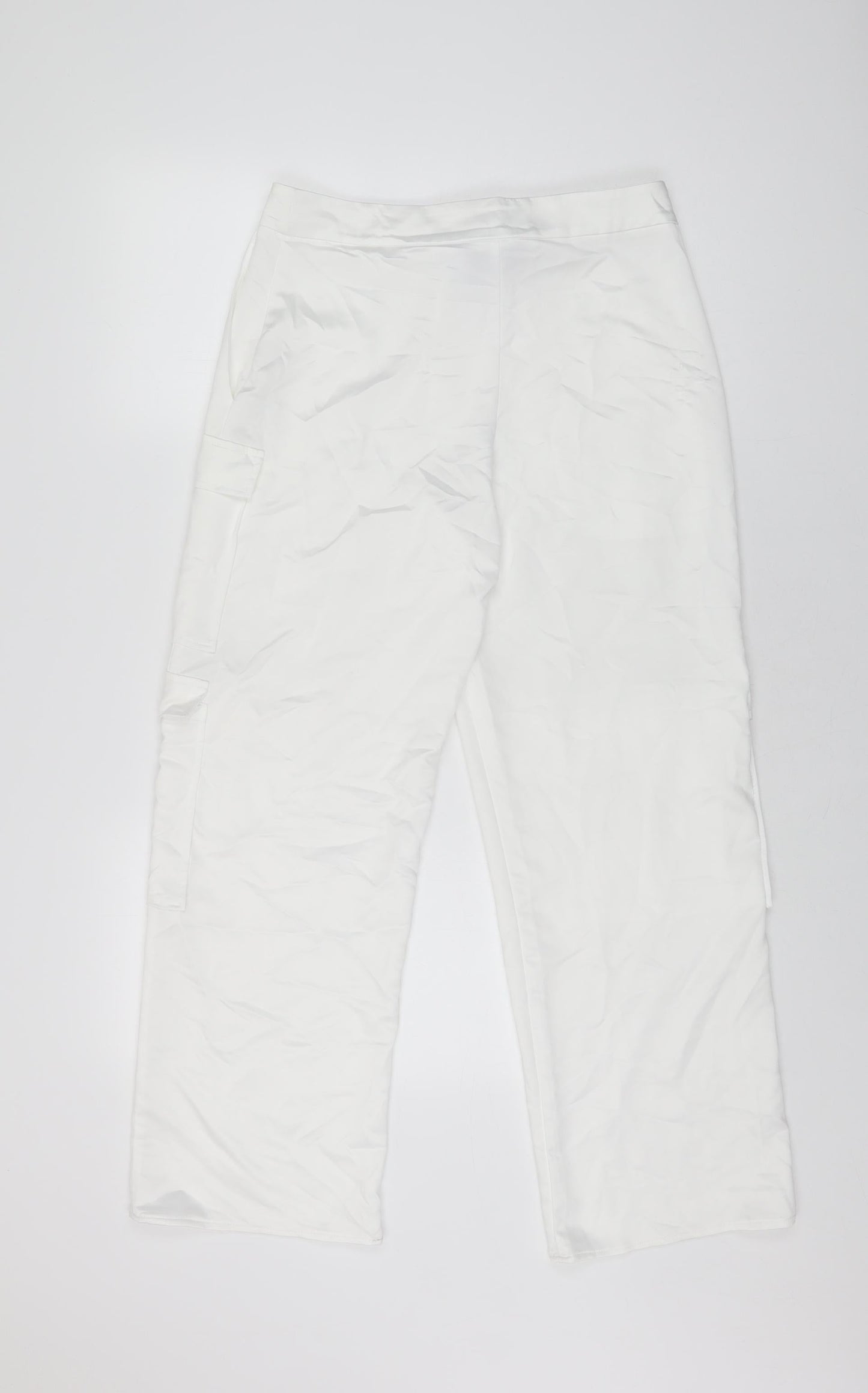 COLLUSION Womens White Polyester Cargo Trousers Size 6 L27 in Regular Zip