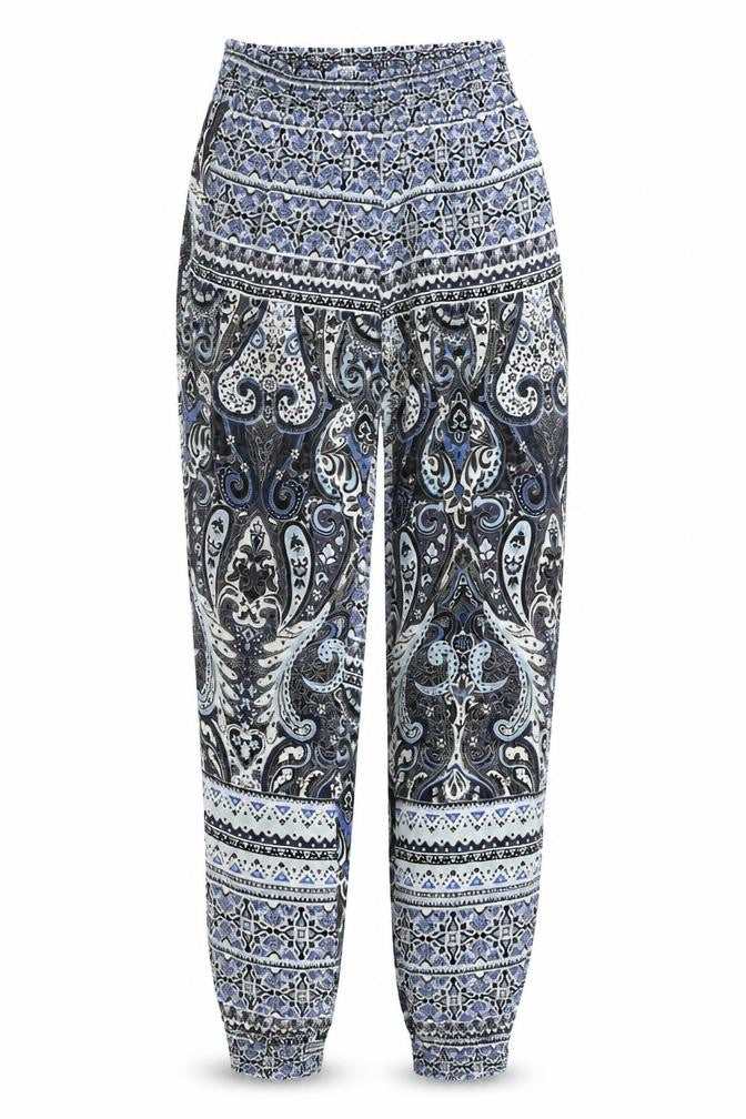 Saint Tropez Womens Blue Geometric Polyester Trousers Size S L30 in Regular