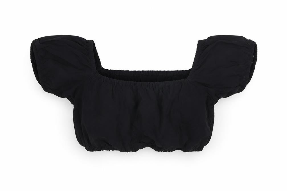 H&M Womens Black Viscose Cropped T-Shirt Size S Square Neck