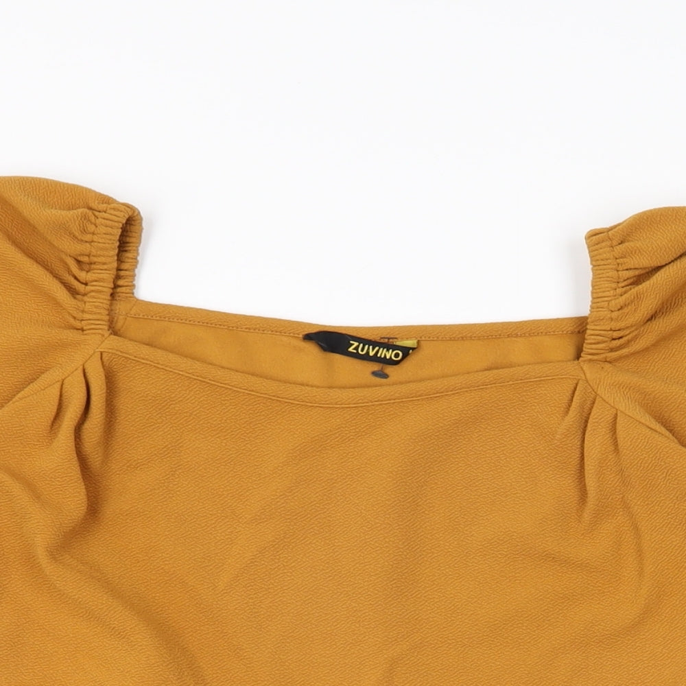 Zuvino Womens Yellow Polyester Basic T-Shirt Size M Square Neck