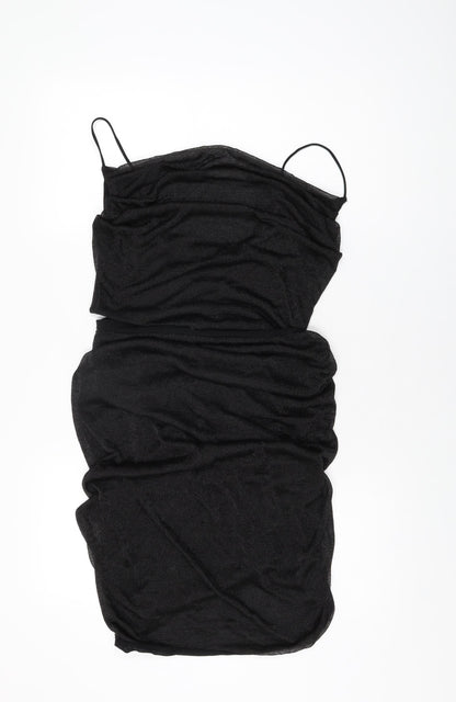 Additional front view of ASOS women’s black viscose bodycon, size UK 12, cowl neck pullover