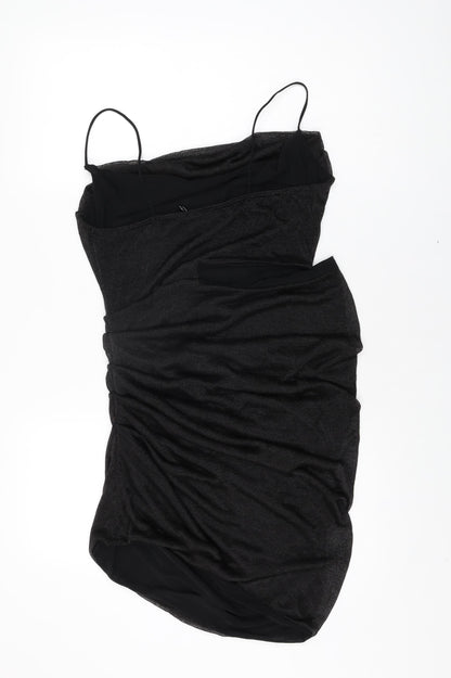 Back view of ASOS women’s black viscose bodycon, size UK 12, cowl neck pullover