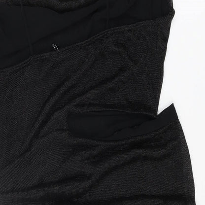Brand and care label for ASOS women’s black viscose bodycon, size UK 12, cowl neck pullover