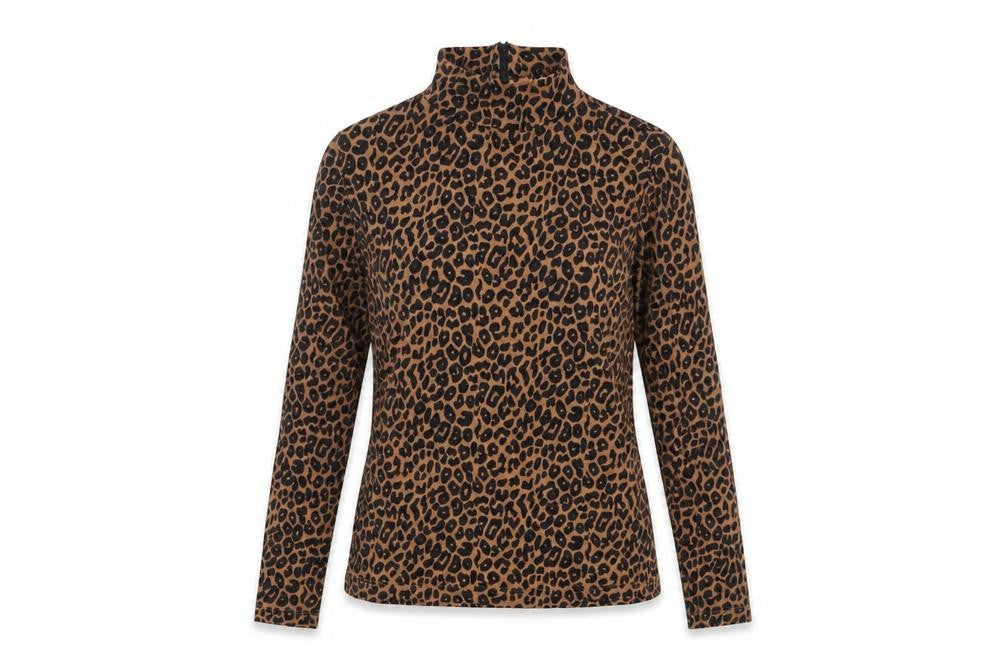 Edited Womens Brown Animal Print Lyocell Basic T-Shirt Size 6 High Neck