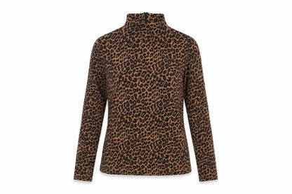 Edited Womens Brown Animal Print Lyocell Basic T-Shirt Size 6 High Neck