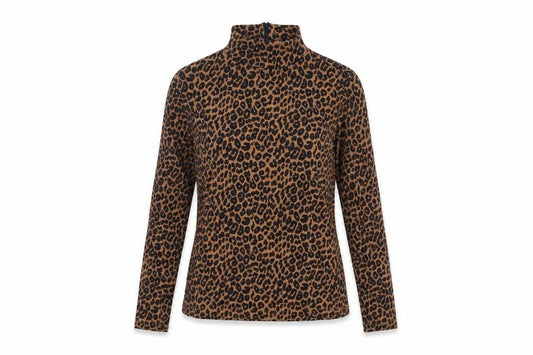 Edited Womens Brown Animal Print Lyocell Basic T-Shirt Size 6 High Neck