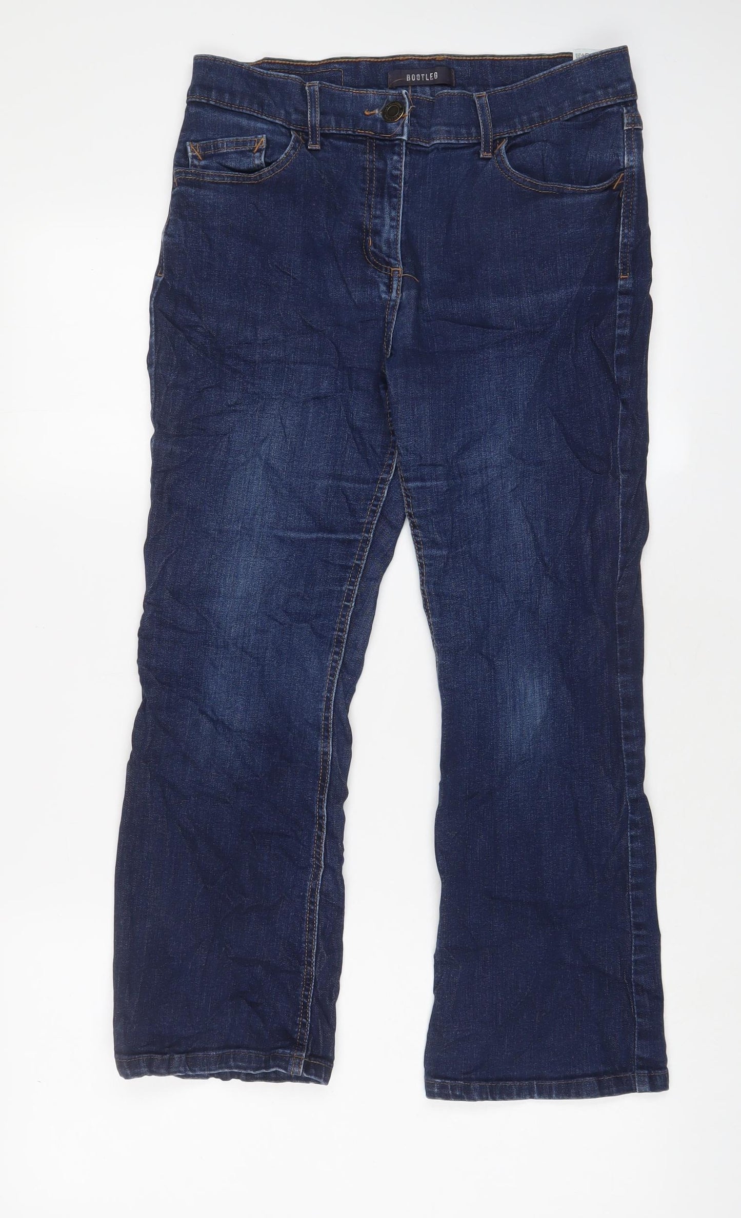 Marks and Spencer Womens Blue Cotton Bootcut Jeans Size 12 L25 in Regular Zip
