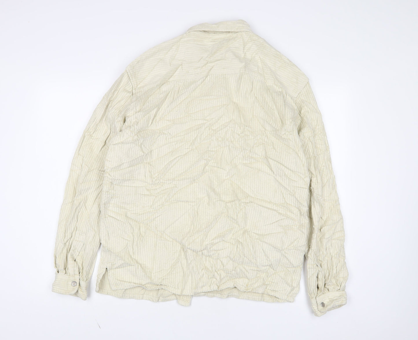 Zara Mens Ivory Cotton Button-Up Size M Collared Button