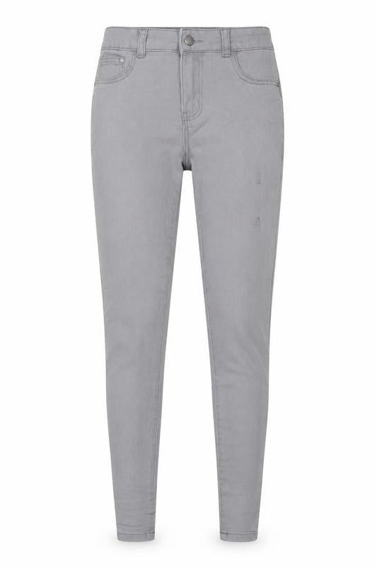 Front view of Denim & Co. women’s grey cotton skinny jeans, size UK 8, 28-inch leg regular button
