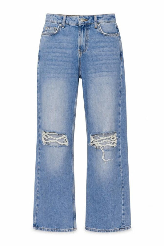 New Look Womens Blue Cotton Wide-Leg Jeans Size 6 L28 in Regular Button