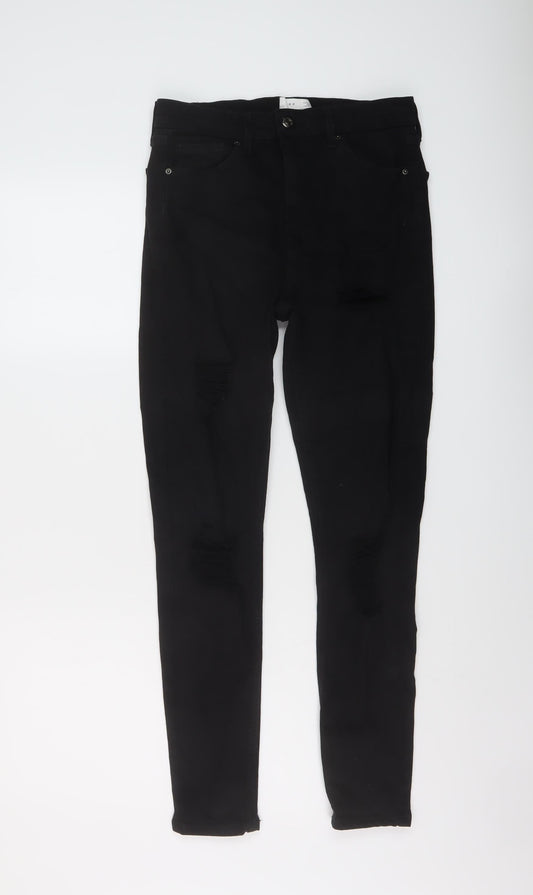 Topshop Womens Black Cotton Skinny Jeans Size 30 in L30 in Regular Button